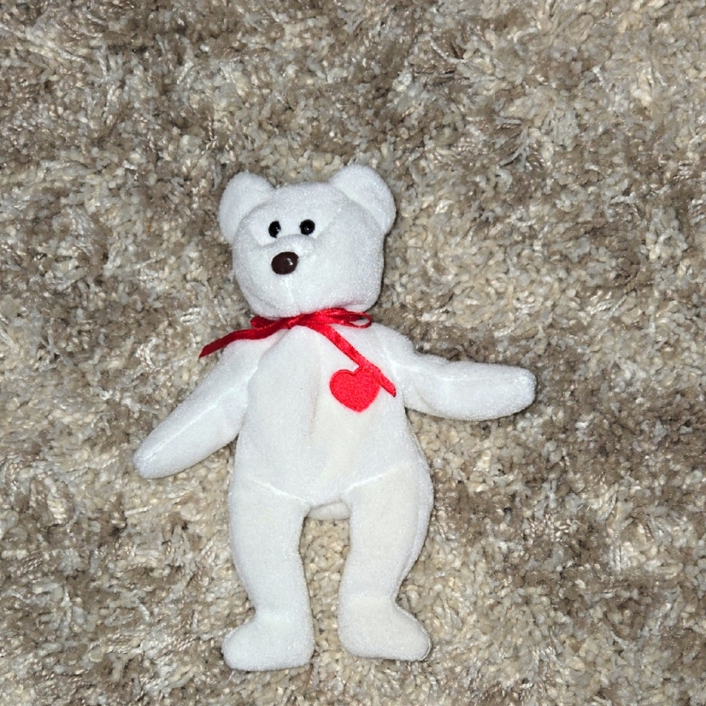 Rare Ty Valentino With Brown Nose White Bear  with Red Heart and Bow1993